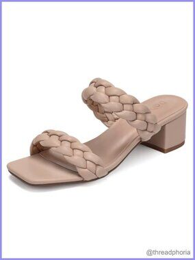 Wide Width Braided Block Heel Sandals Square Toe Slip On Dress Heels